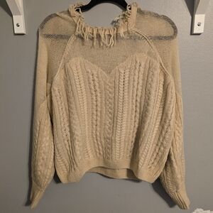 Elegant Cream Fringed Turtleneck Sweater